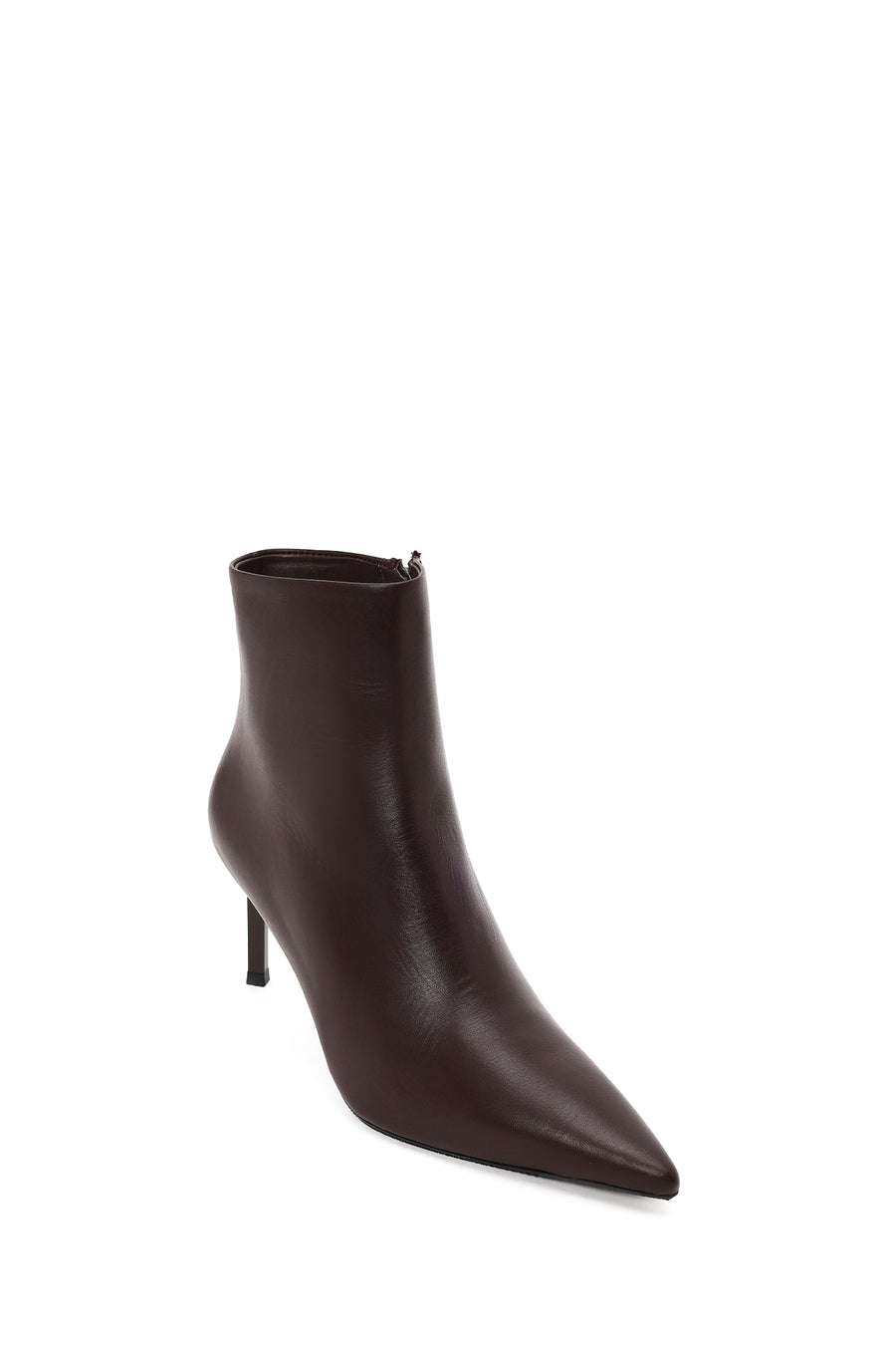 Woman Brown Zip Closure Thin-Heeled Leather Boots
