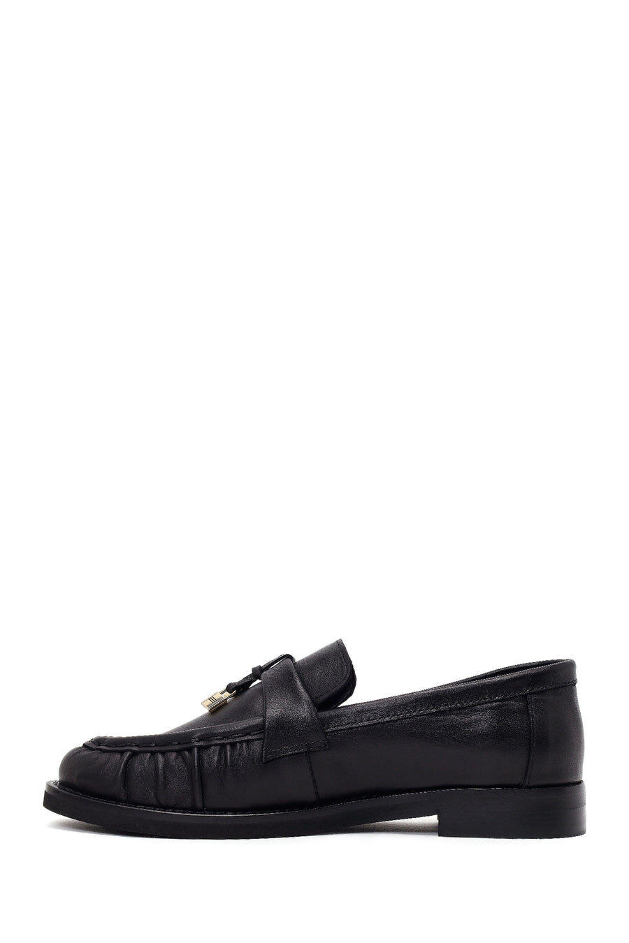 Woman Black Leather Masculine Loafers