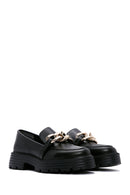 Women's Black Chain Detailed Masculine Loafer | Derimod