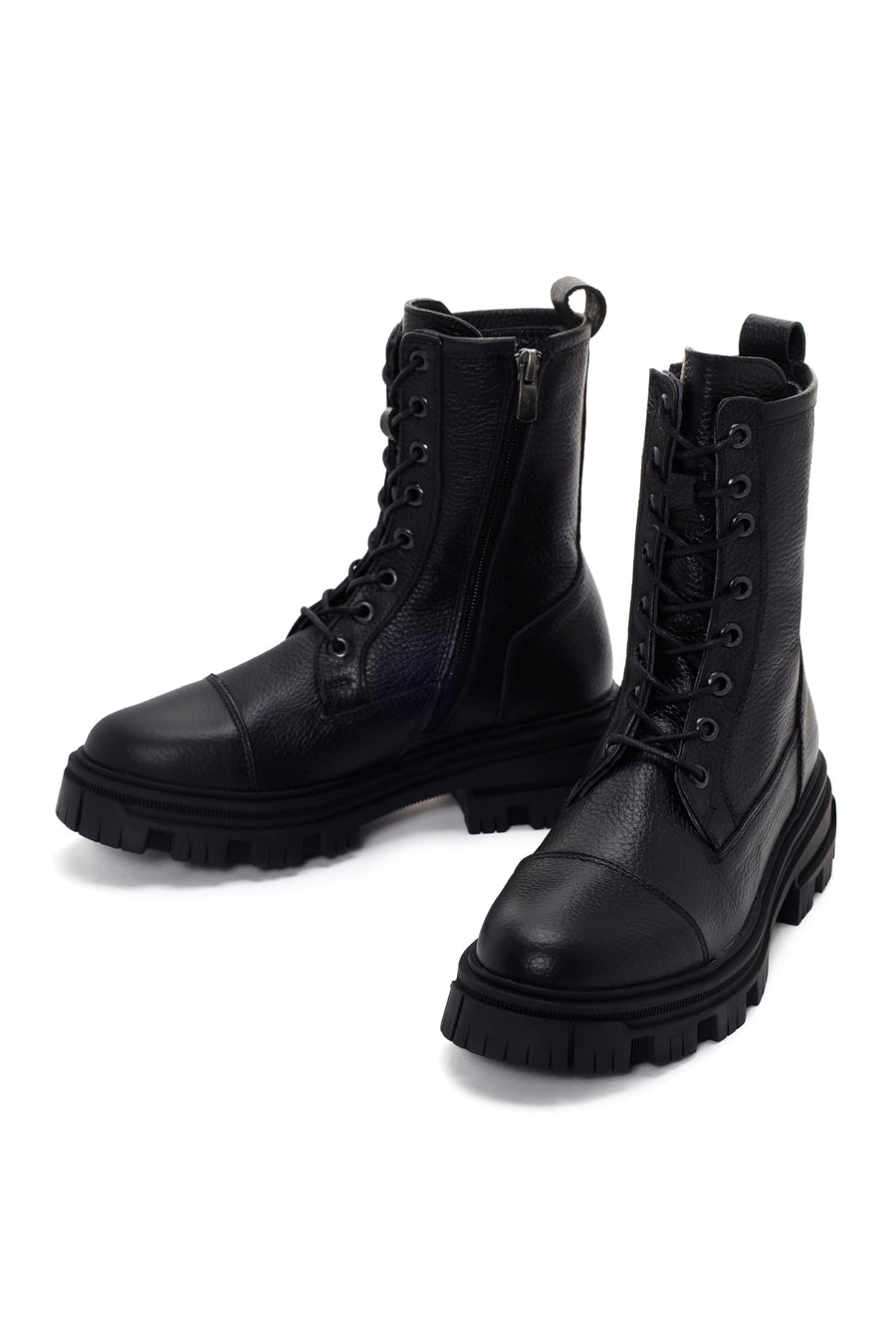 Women's Black Zippered Leather Boots