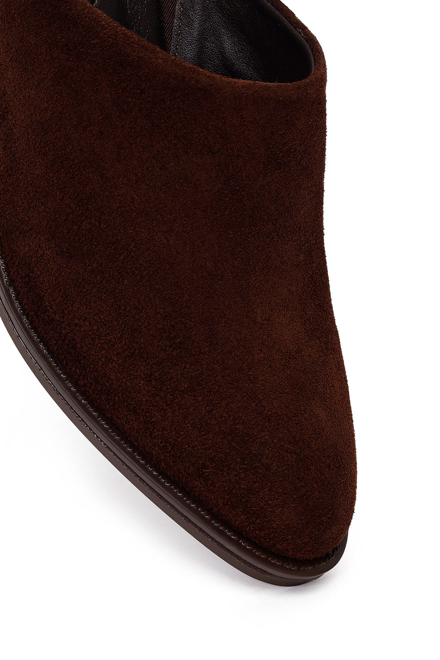 Woman Brown Mule Backless Chunky Heeled Suede Slipper