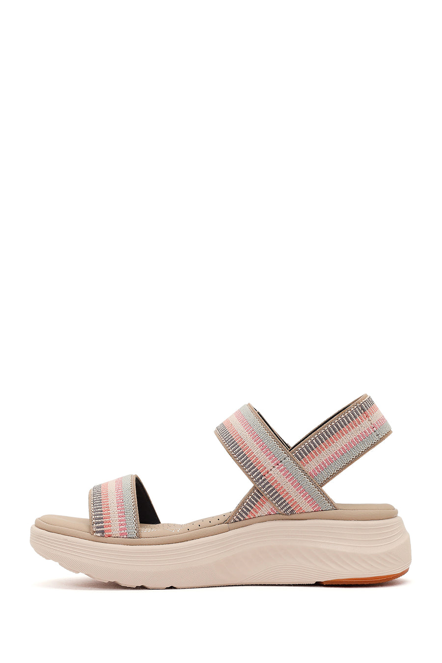 Women's Beige Strapped Thick-Soled Fabric Comfort Sandals