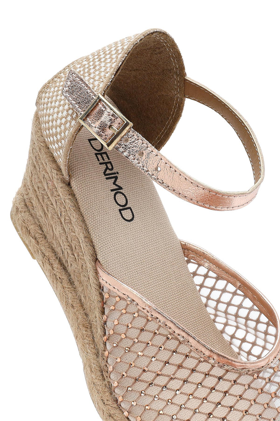 Women's Gold Ankle Buckle Wedge Heel Espadrille Sandals