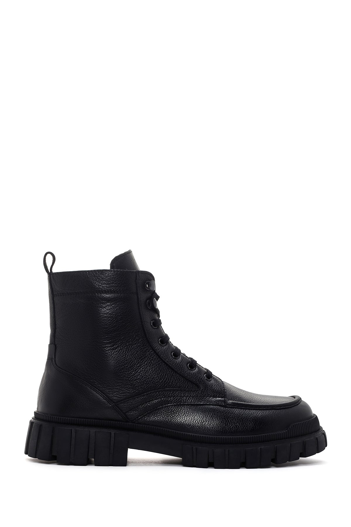 Men's Black Zippered Leather Combat Boots 24WFD700718 | Derimod