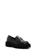 Women's Black Buckle Detailed Masculine Loafer | Derimod