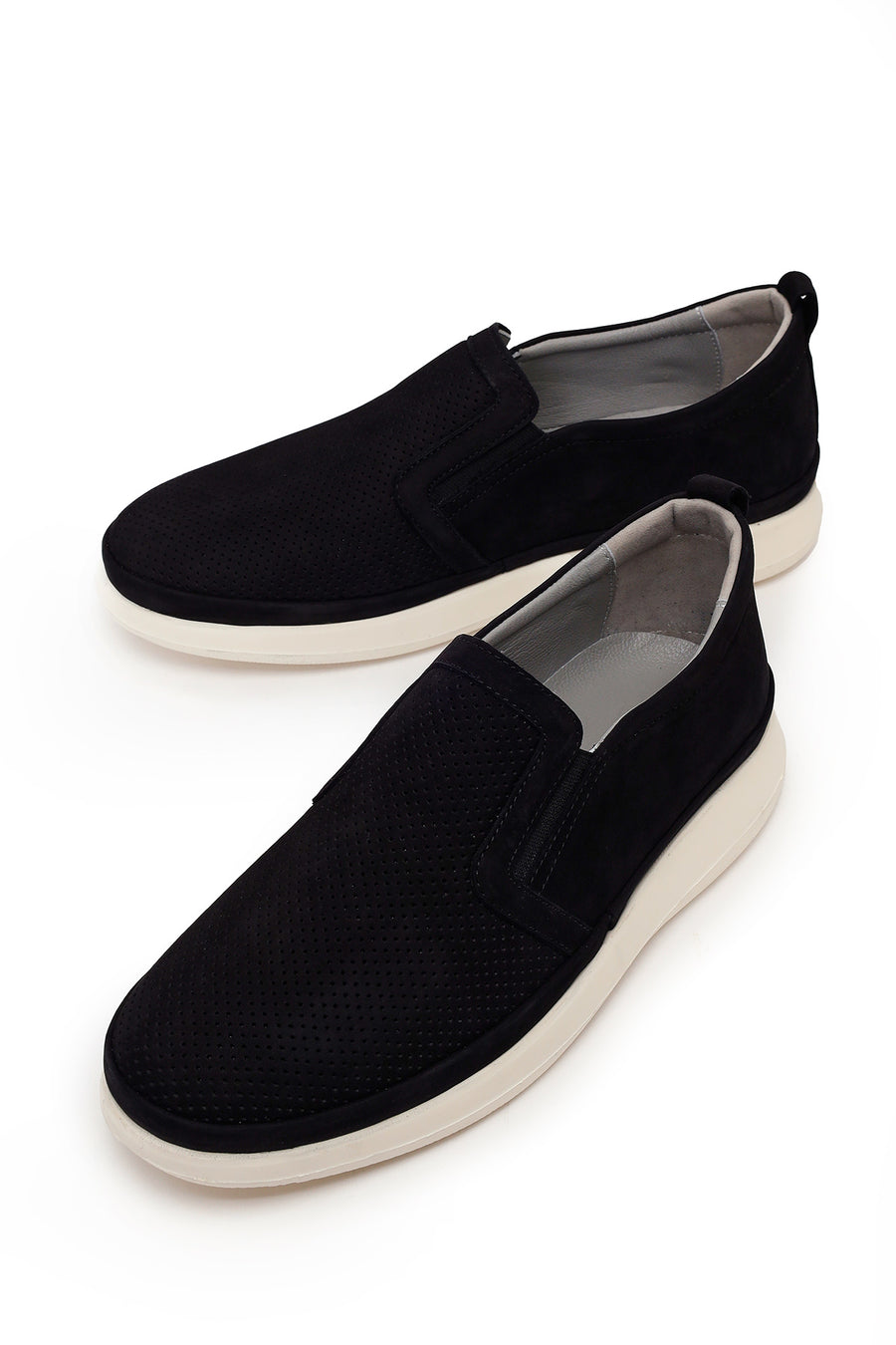 Male Black Thick-Soled Nubuck Leather Comfort Loafer
