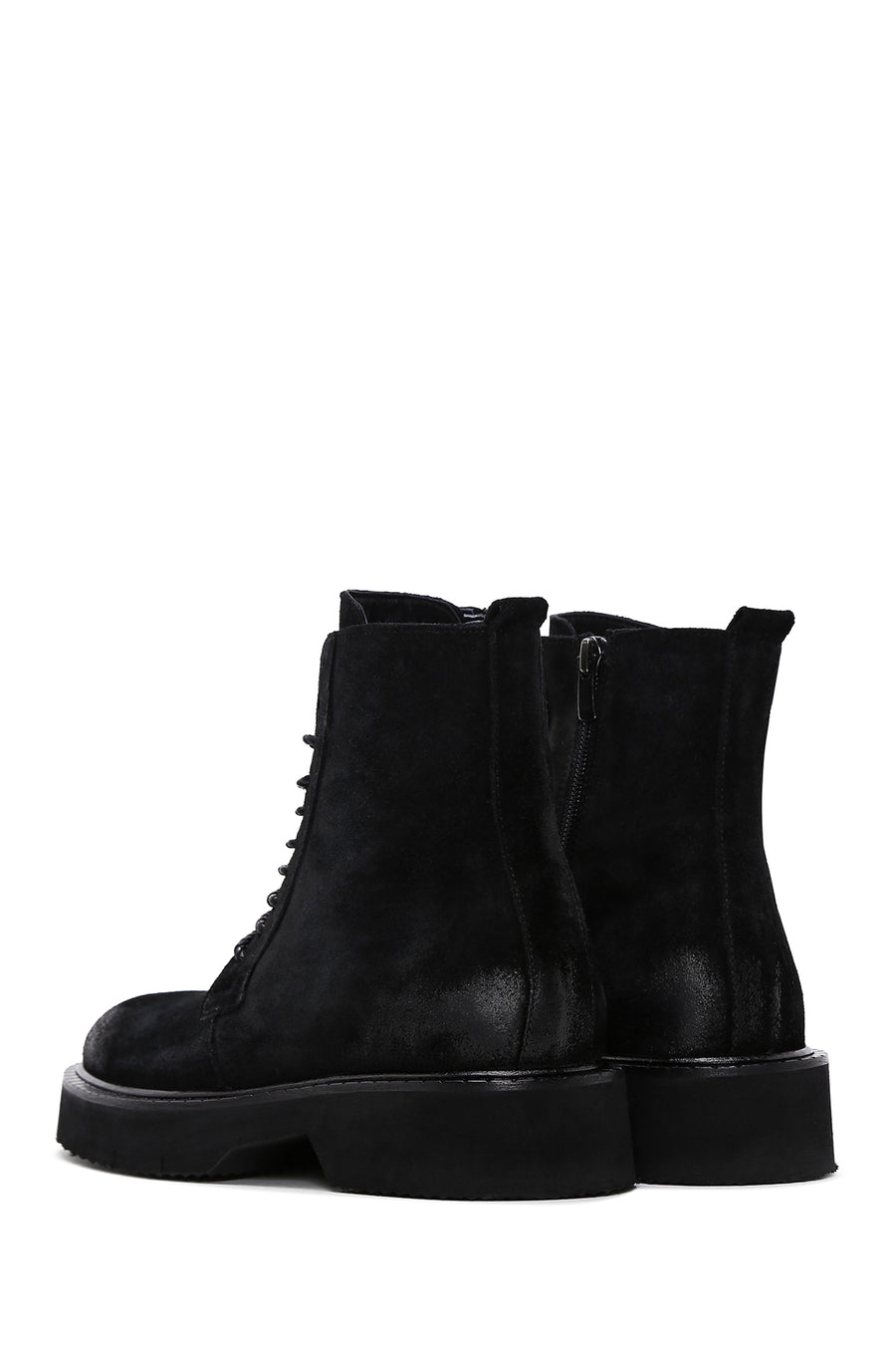 Men's Black Suede Leather Zippered Boots