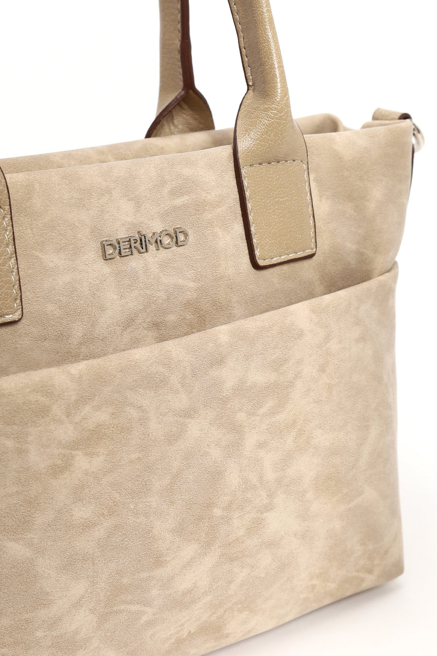 Woman Cream Long-Strap Nubuck Shoulder Bag