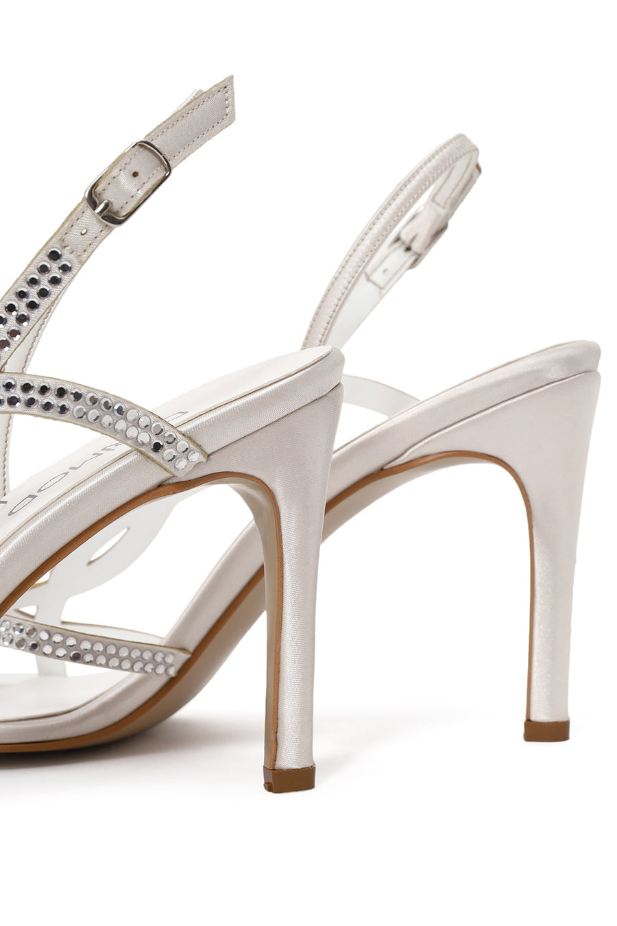 Woman Beige Ankle-Buckle Thin-Heel Embellished Sandal