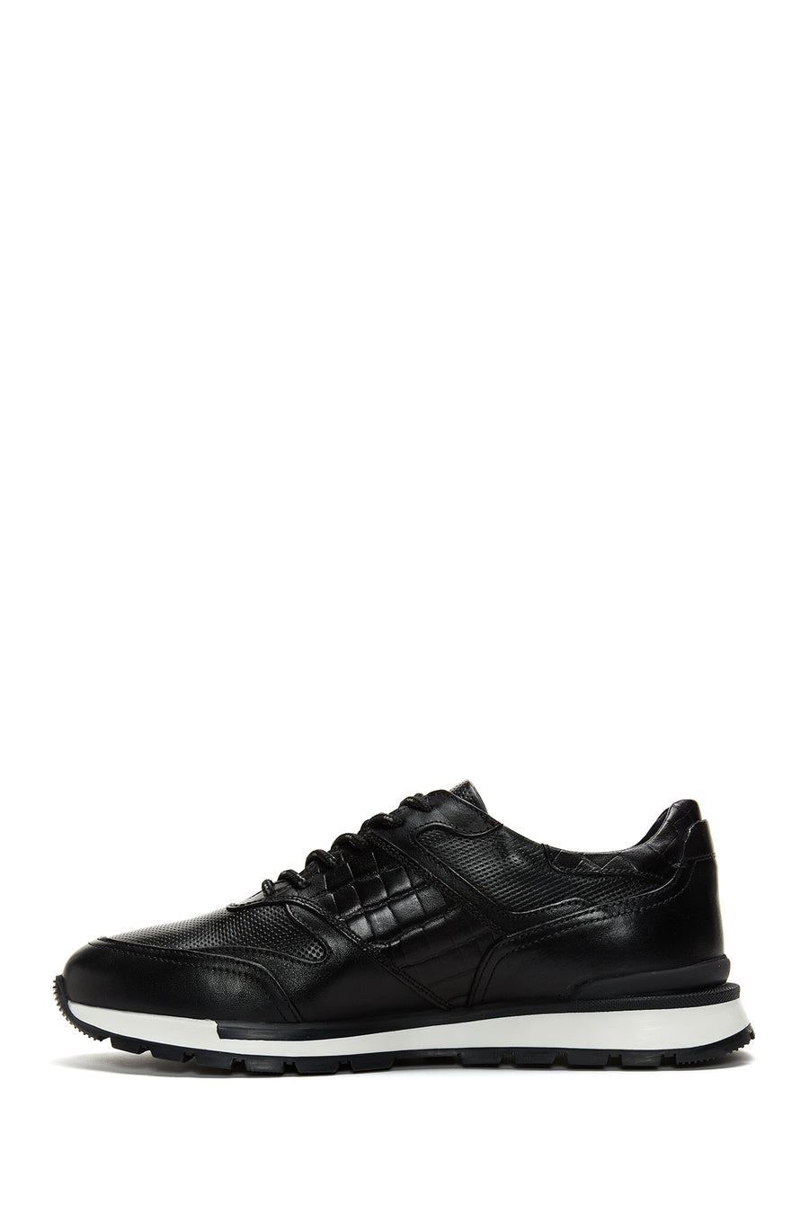 Erkek Siyah Deri Baskılı Sneaker