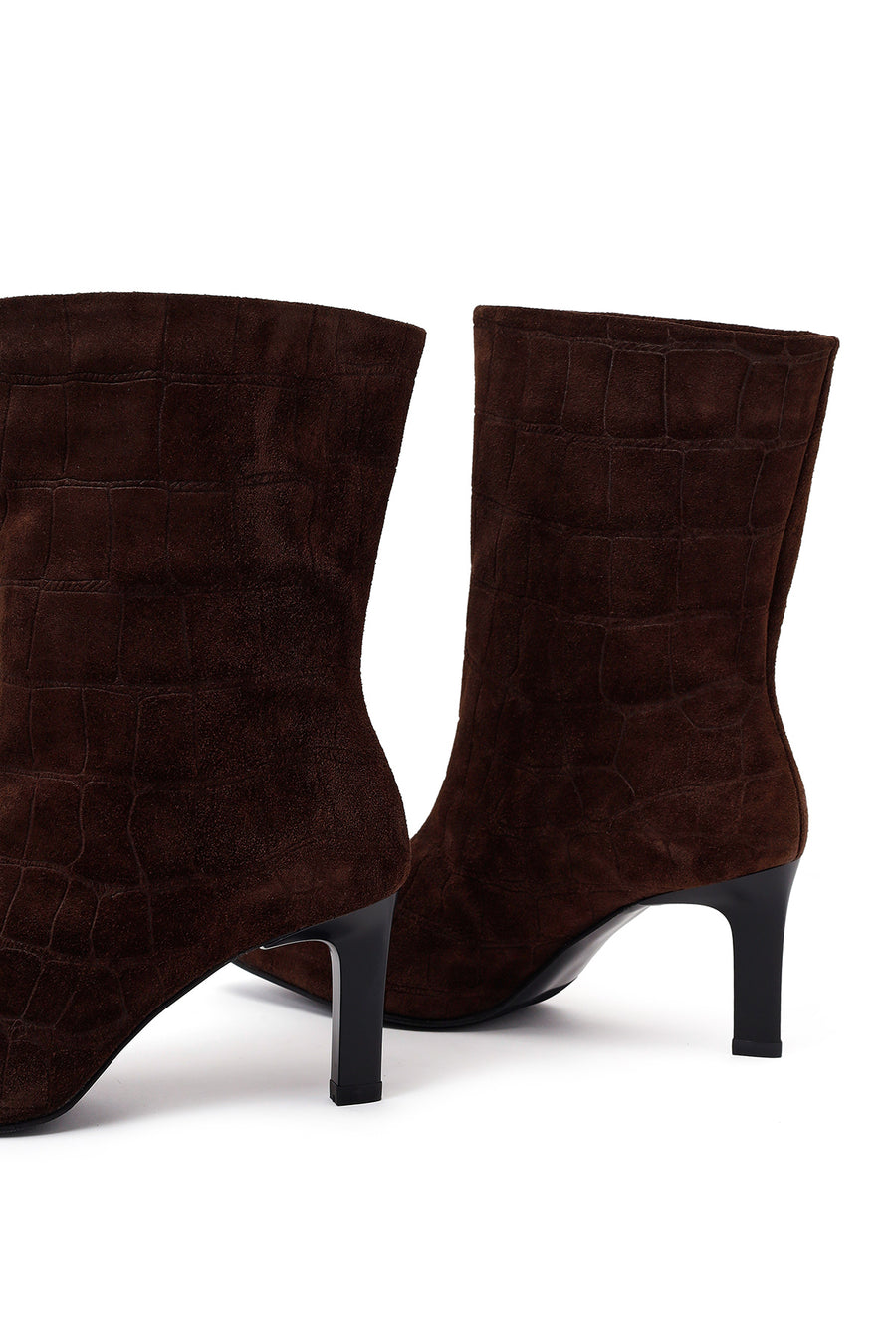 Woman Brown Thin Heeled Printed Suede Boots