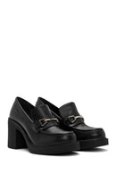 Women's Black Chunky Heel Loafers | Derimod