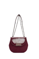 Women's Burgundy Chain Strap Printed Shoulder Bag | Derimod