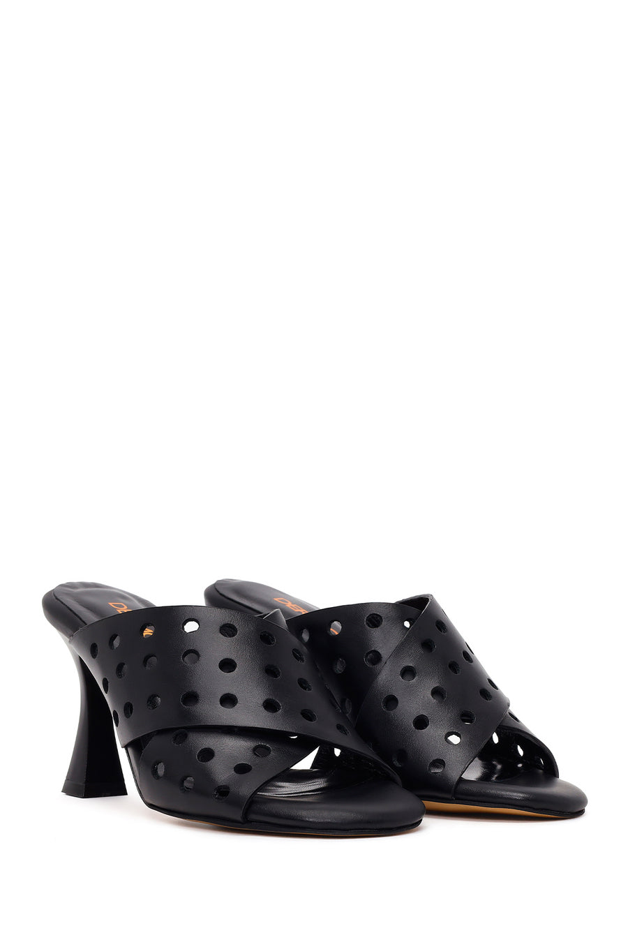 Woman Black Thick-Heeled Leather Slipper