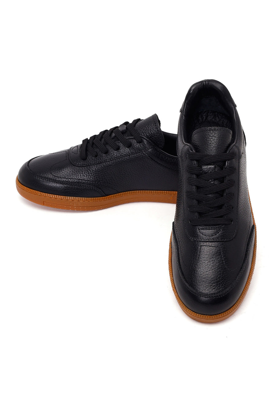 Erkek Siyah Bağcıklı Deri Sneaker