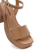 Woman Beige Ankle Buckle Thick Heel Platform Leather Sandals | Derimod