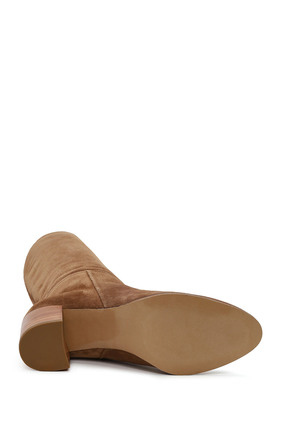 Woman Beige Chunky-Heeled Suede Boots