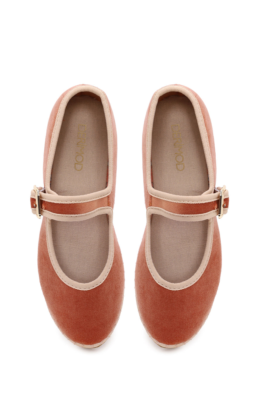 Woman Powder Buckled Fabric Mary Jane Ballerine flats