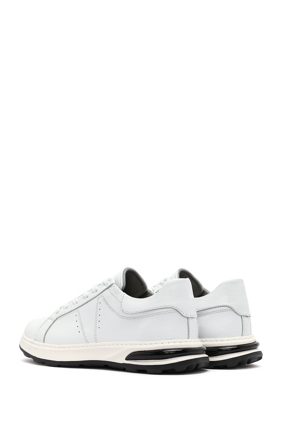 Men's White Lace-up Thick-Sole Leather Sneaker