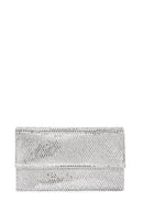 Women's Silver Long Chain Strap Stone Evening Clutch Bag | Derimod