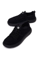 Derimod Zero Male Black Lace-Up Thick-Soled Fabric Sneaker | Derimod