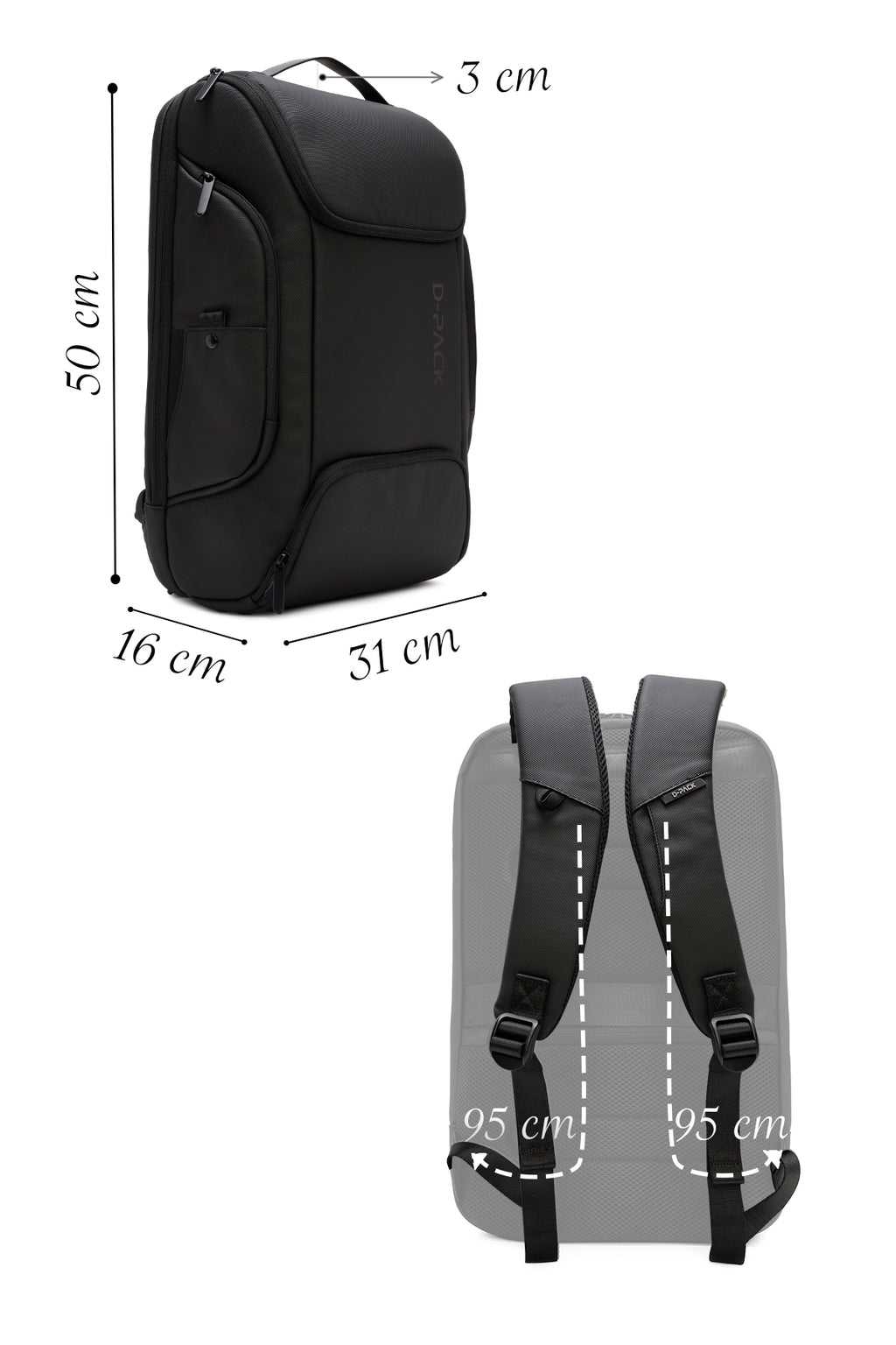 D-Pack Unisex Siyah Teknolojik Kumaş Sırt Çantası