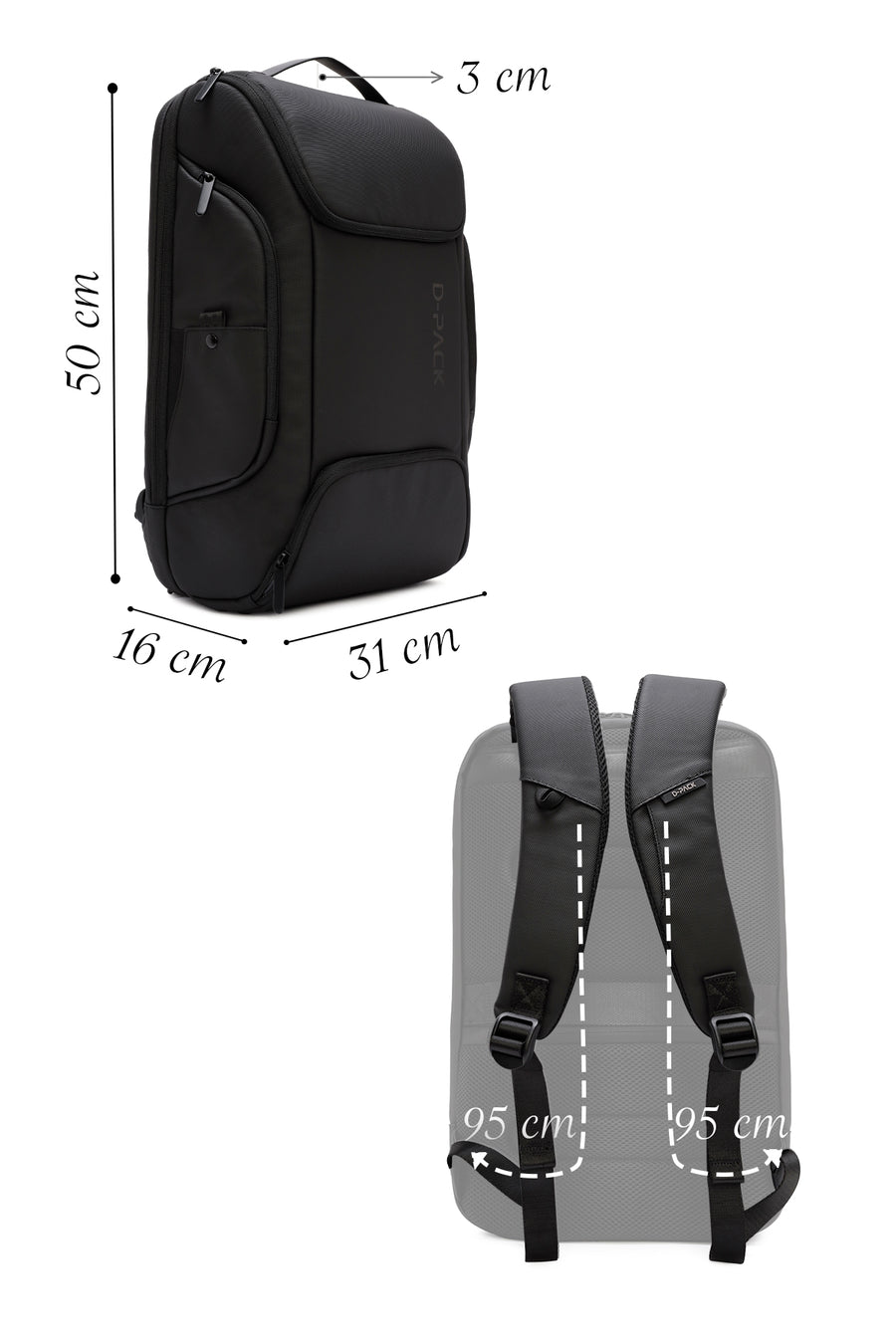 D-Pack Unisex Black Technological Fabric Backpack