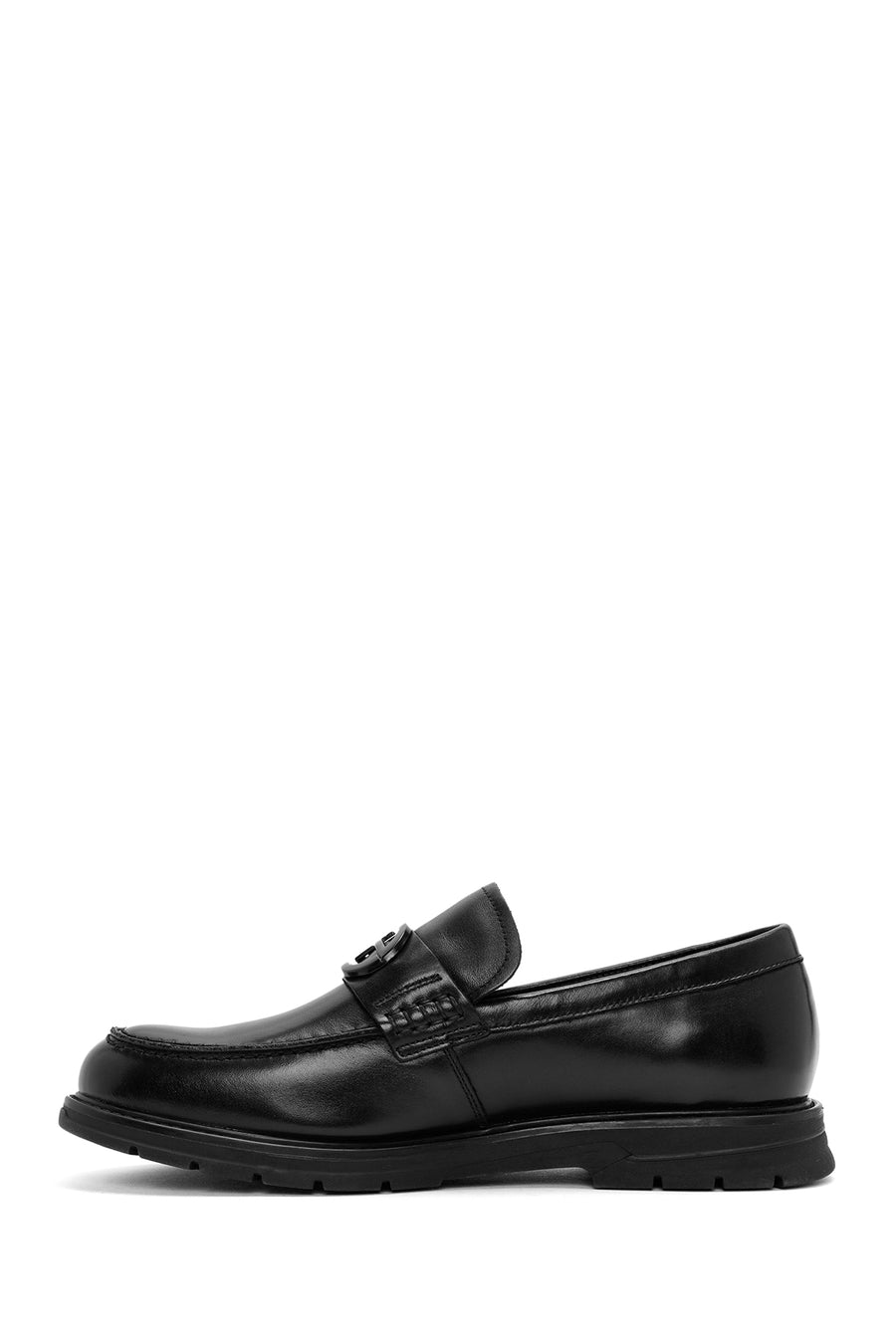 Men's Black Buckle Leather Casual Loafer