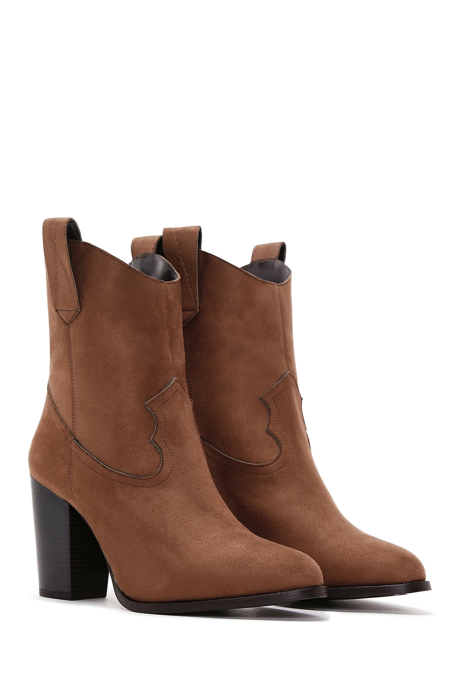 Women's Tan Suede Heeled Cowboy Boots