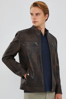 Kimmich Men's Brown Vintage Leather Jacket | Derimod