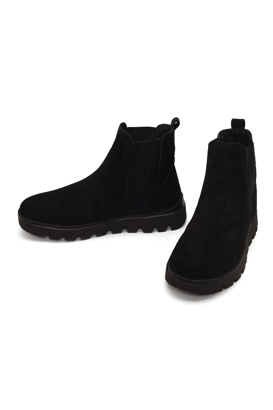 Male Black Thick-Soled Nubuck Leather Chelsea Boots