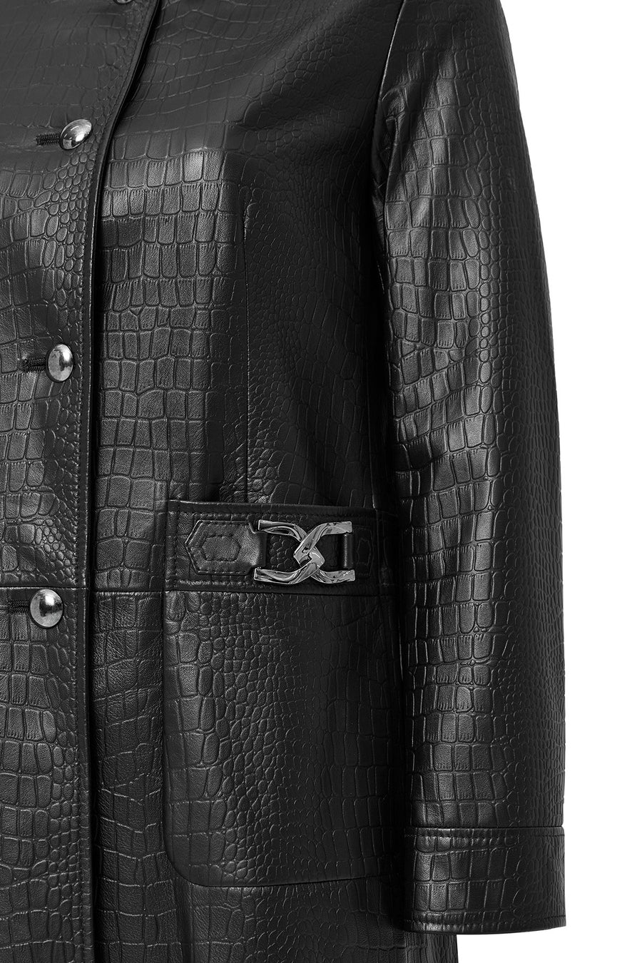 Colette Women's Black Crocodile Patterned Leather Coat