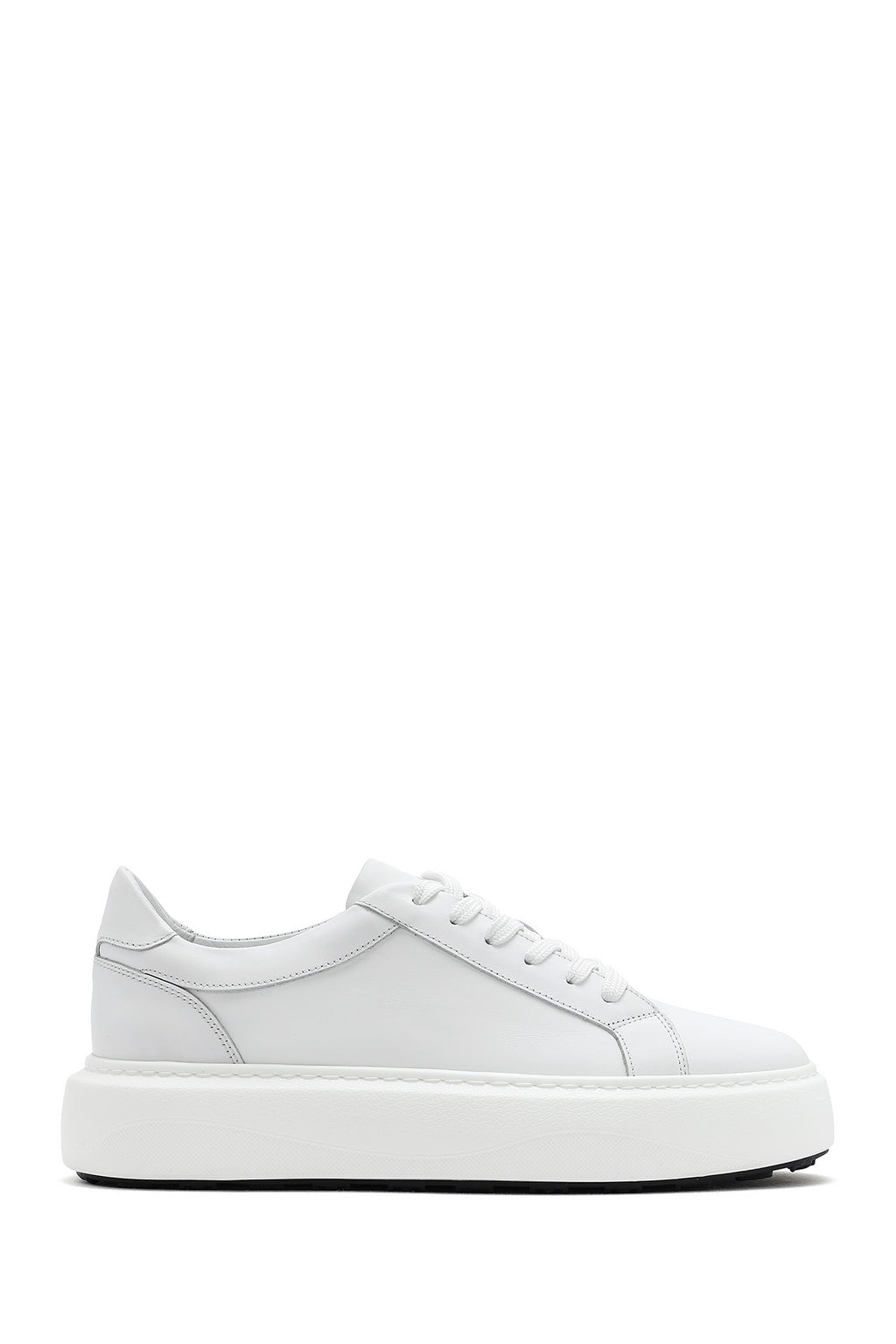 Erkek Beyaz Bağcıklı Kalın Tabanlı Deri Sneaker