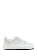 Men's White Lace-up Thick-Sole Leather Sneaker | Derimod