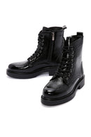 Women's Black Wrinkled Patent Leather Zippered Boots | Derimod