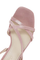 Women's Pink Strappy Thin Heel Leather Sandals | Derimod