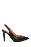 Women's Black Open-Back Heeled Leather Shoes | Derimod