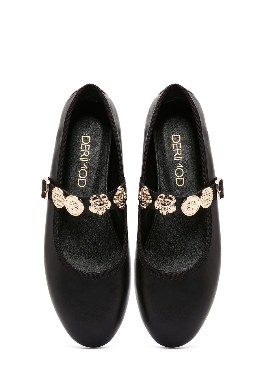 Women's Black Buckle Leather Ballerinas