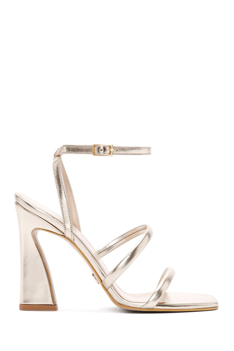 Women's Gold Ankle Strap Heeled Metallic Sandals