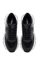 Women's Black Thick-Soled Zippered Leather Sneakers | Derimod