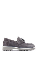 Women's Gray Suede Leather Buckle Loafer | Derimod