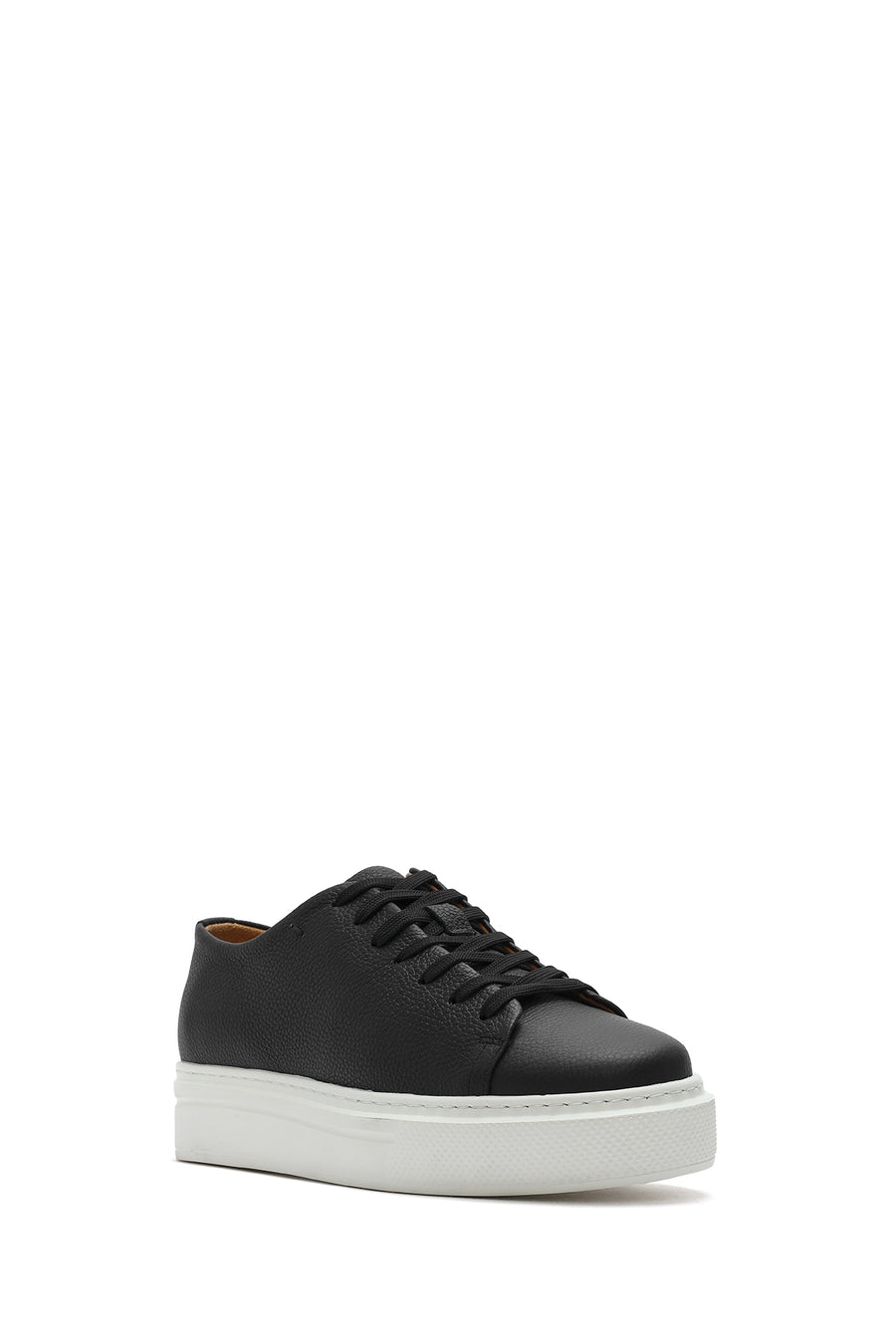Men's Black Lace-up Thick-Sole Leather Sneaker