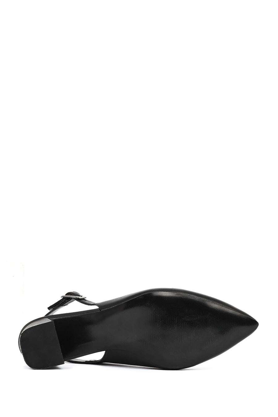 Women's Black Open Back Chunky Heel Leather Shoes