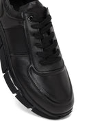 Erkek Siyah Bağcıklı Kalın Tabanlı Deri Sneaker | Derimod