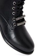 Women's Black Zippered Leather Boots | Derimod