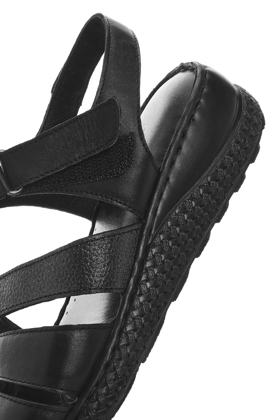 Women's Black Ankle Strap Chunky Sole Leather Comfort Sandals