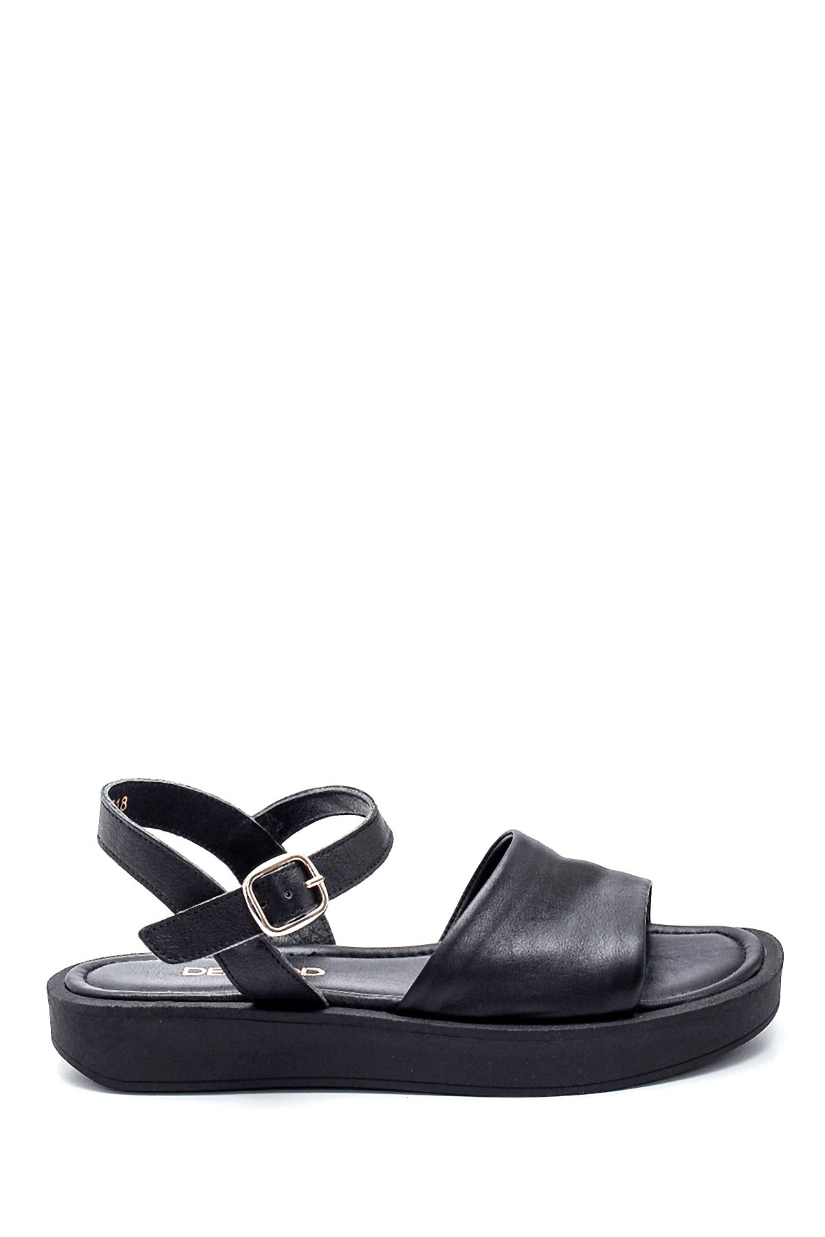 Women's Black Leather Flat Sandals 21SFD301718 | Derimod