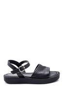 Women's Black Leather Flat Sandals | Derimod