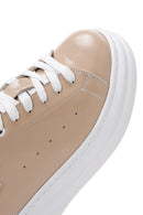 Women's Beige Patent Leather Thick Soled Sneaker | Derimod