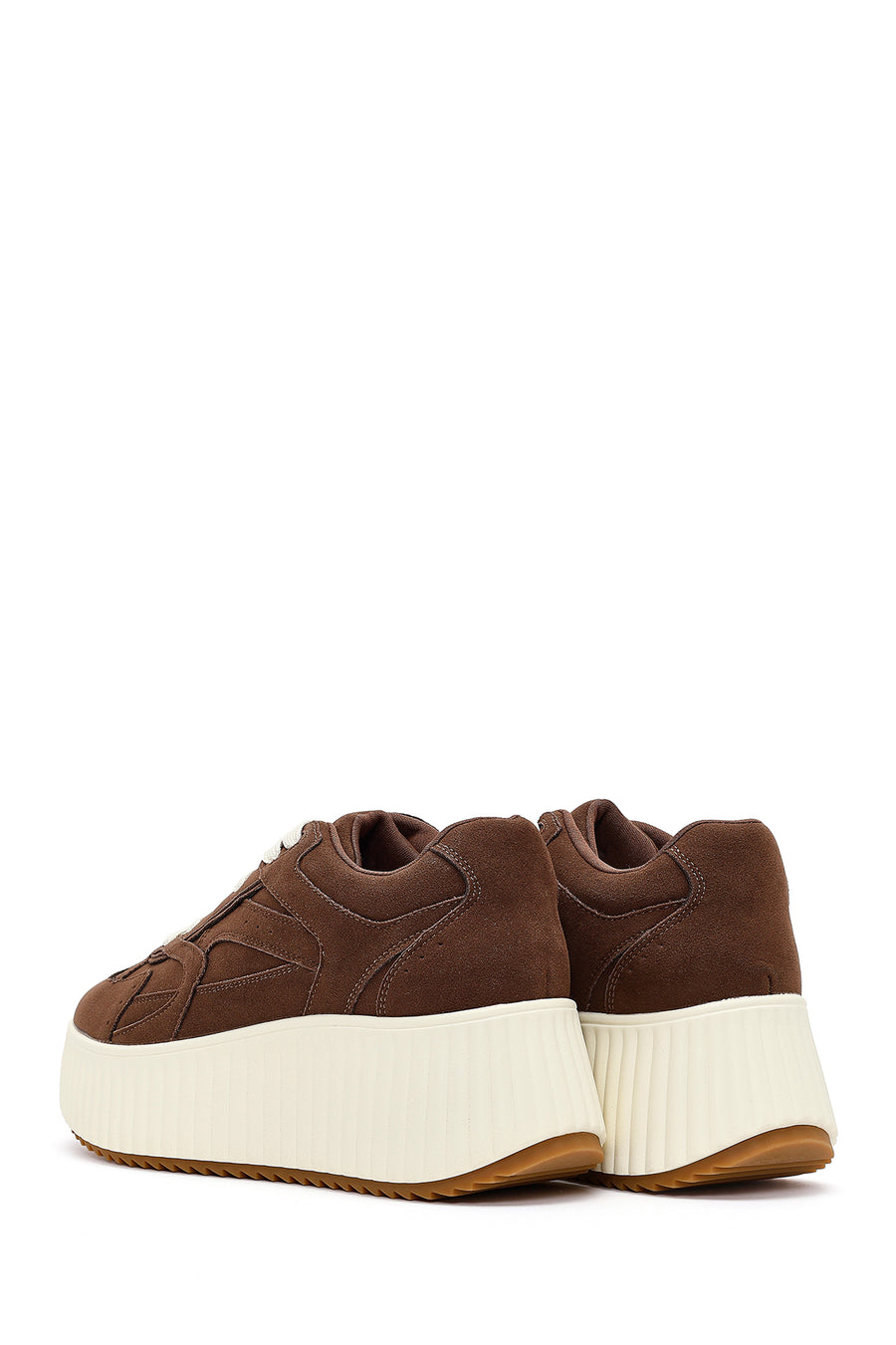 Woman Brown Lace-Up Thick-Soled Suede Sneaker